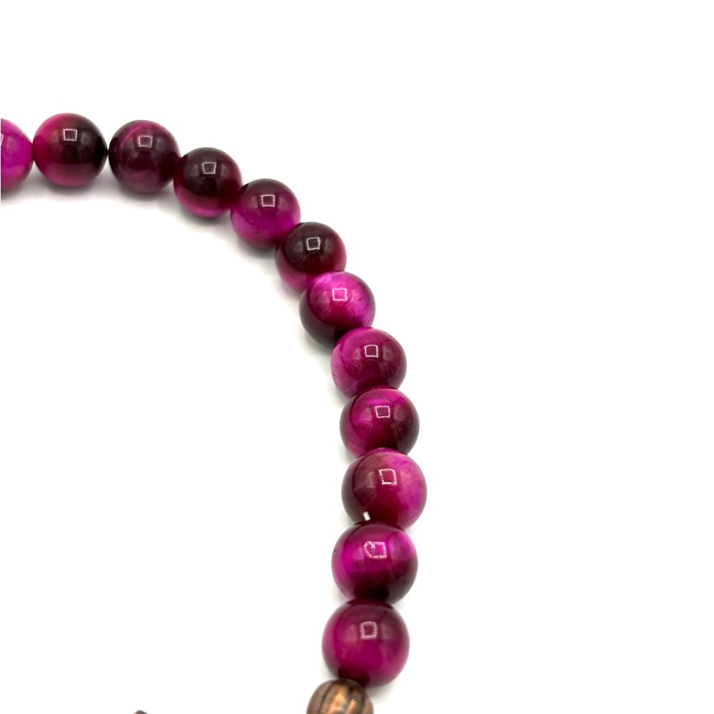 Hand Crafted Magenta Tiger Eye Bracelet with Heart Toggle - Picture 7 of 7